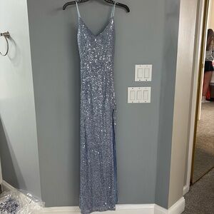 Formal blue sequined dress size 0 worn once.
